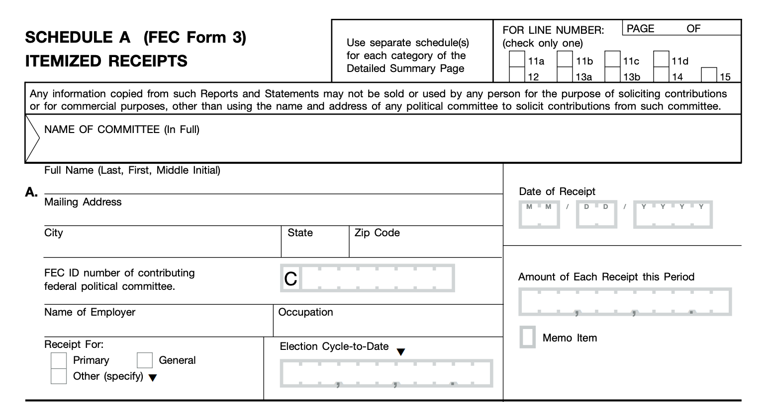 image of Schedule A form on Form 3, line numbers are check boxes in the top right and the information for a record is listed below